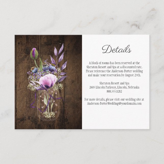 Rustic Mason Jar Violet Purple Flowers Enclosure (Front)