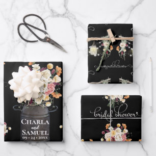 Rustic Mason Jar Watercolor Pesonalized Wedding Wrapping Paper Sheet