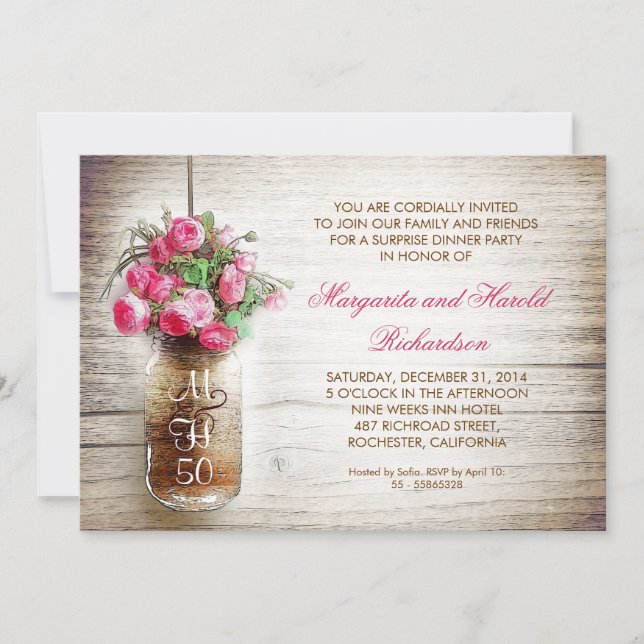 rustic mason jar wedding anniversary invitations (Front)
