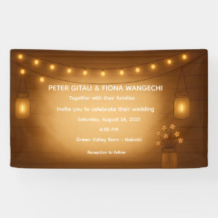 Rustic Mason Jar Wedding Banner with String Lights