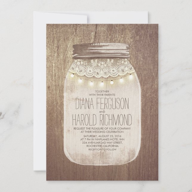 Rustic Mason Jar Wedding Invitations (Front)