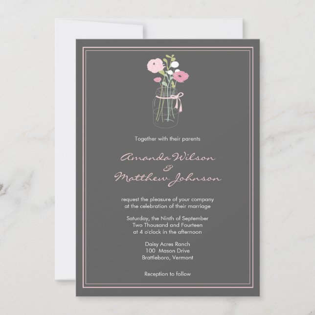 Rustic Mason Jar Wedding Invitations (Front)
