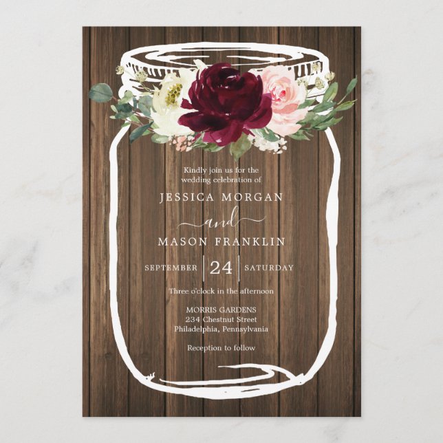 Rustic Mason Jar Wedding Invitations (Front)