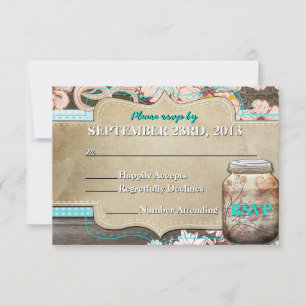 Rustic Mason Jar Wedding Reception RSVP Card