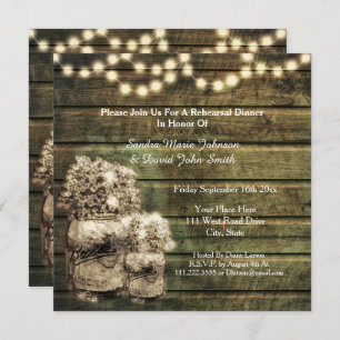 Rustic Mason Jar  Wedding Rehearsal Dinner Invitation