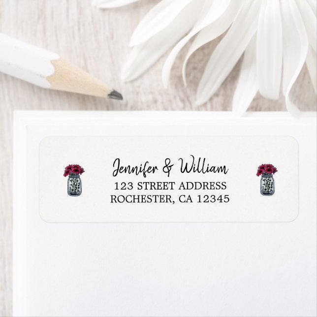 Rustic mason jar wedding return address label (Insitu)