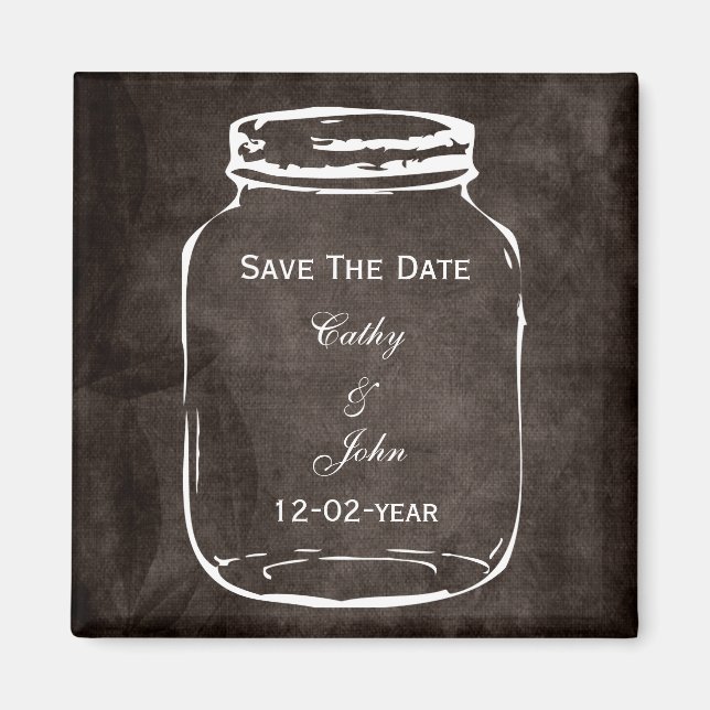 rustic mason jar wedding save the date magnet (Front)