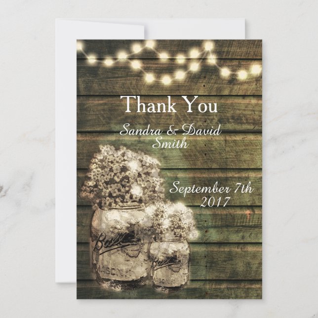 Rustic Mason Jar Wedding Thank You Card (Front)
