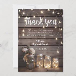 Rustic Mason Jar Wedding Wood Barn Background Thank You Card