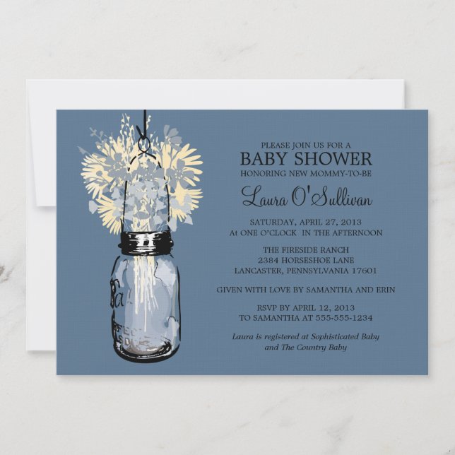 Rustic Mason Jar Wildflowers Baby Shower Invitation (Front)