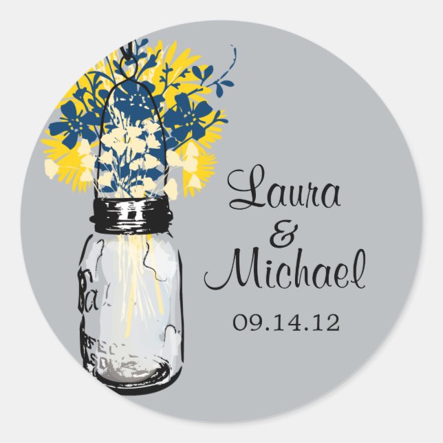 Rustic Mason Jar & Wildflowers Classic Round Sticker (Front)