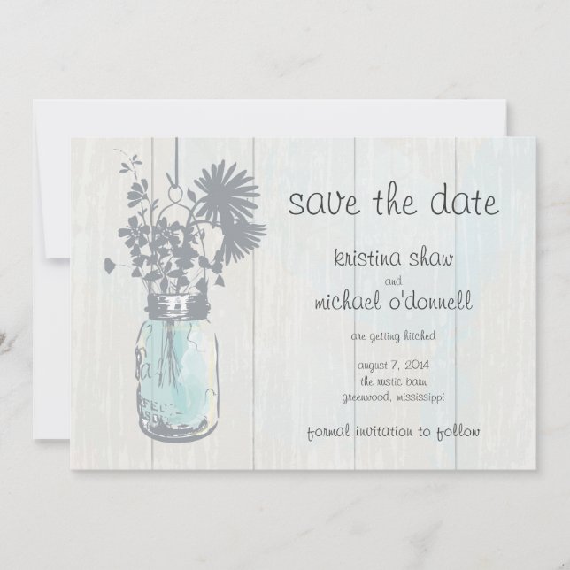 Rustic Mason Jar & Wildflowers Save the Date (Front)