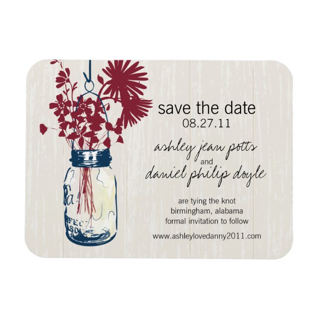 Rustic Mason Jar & Wildflowers Save the Date Magnet (Horizontal)