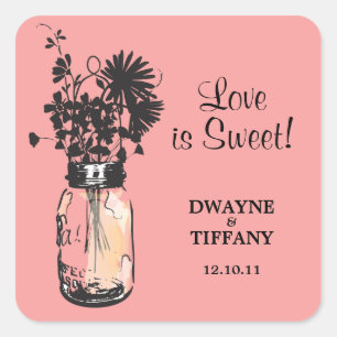 Rustic Mason Jar & Wildflowers Square Sticker