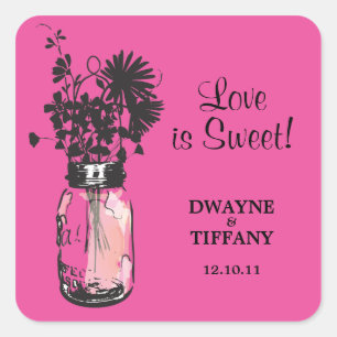 Rustic Mason Jar & Wildflowers Square Sticker