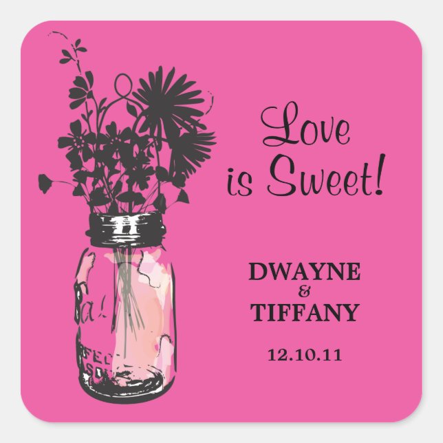 Rustic Mason Jar & Wildflowers Square Sticker (Front)