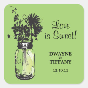 Rustic Mason Jar & Wildflowers Square Sticker