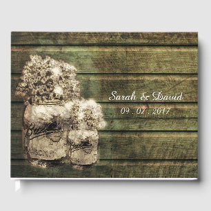 Rustic Mason Jar with Babies Breath Guest Book