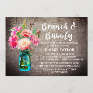 Rustic Mason Jar with Flowers Brunch and Bubbly Invitation