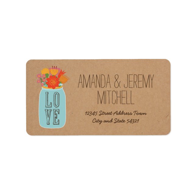 Rustic Mason Jar with Flowers on Craft Paper Label (Front)