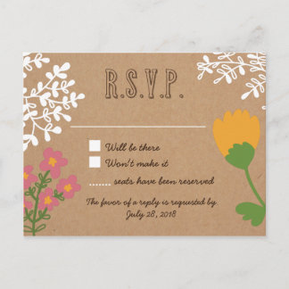 Rustic Mason Jar with Flowers on Craft Paper RSVP Invitation Postcard