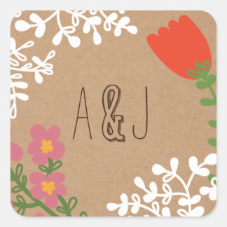 Rustic Mason Jar with Flowers on Craft Paper Square Sticker
