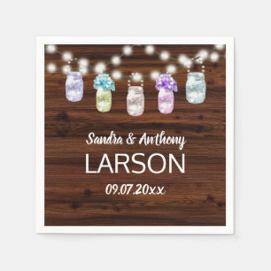Rustic Mason Jar with Lights Wedding Napkins
