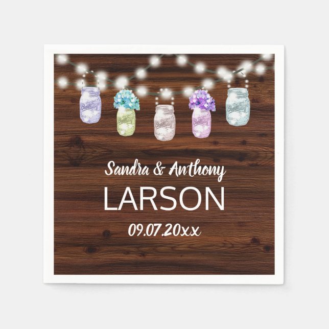Rustic Mason Jar with Lights Wedding Napkins (Front)