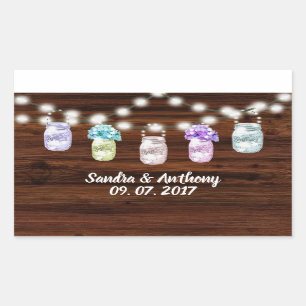 Rustic Mason Jar With Lights Wedding Sticker