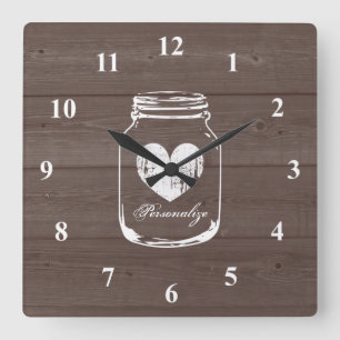 Rustic mason jar wood grain panel wall clock