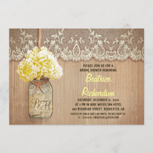 rustic mason jar yellow hydrangea bridal shower invitation