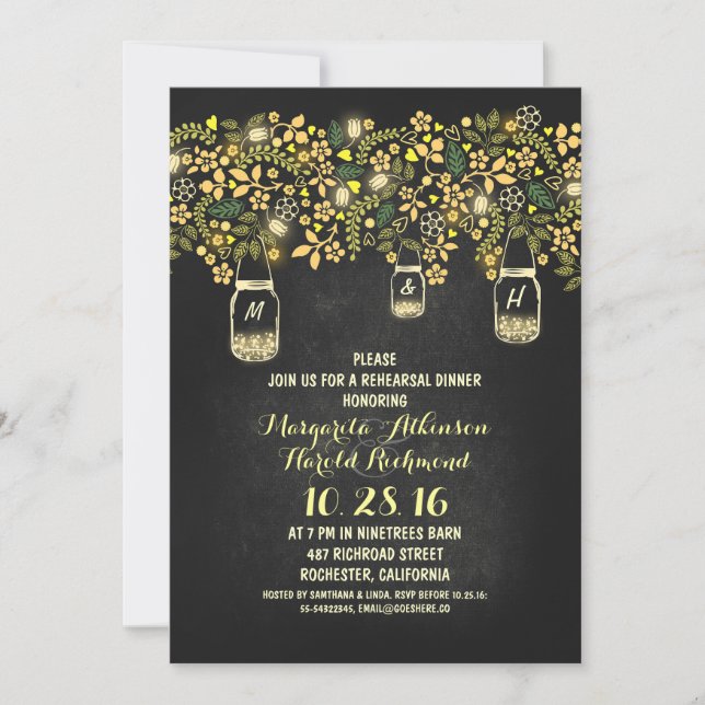 rustic mason jars chalkboard rehearsal dinner invitation (Front)