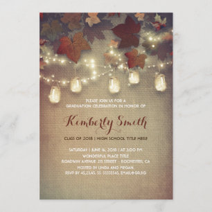 Rustic Mason Jars Lights Fall Graduation Party Invitation