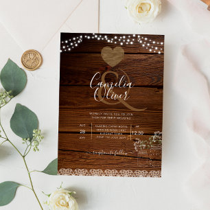 Rustic Mason Jars Lights Lace Gypsophilia WEDDING Flyer