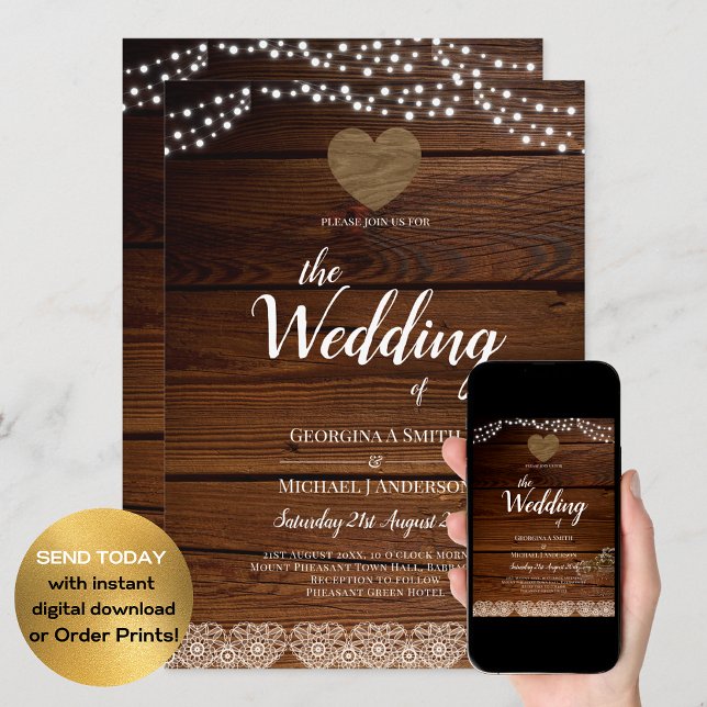 Rustic Mason Jars Lights Lace Gypsophilia WEDDING Invitation (Creator Uploaded)