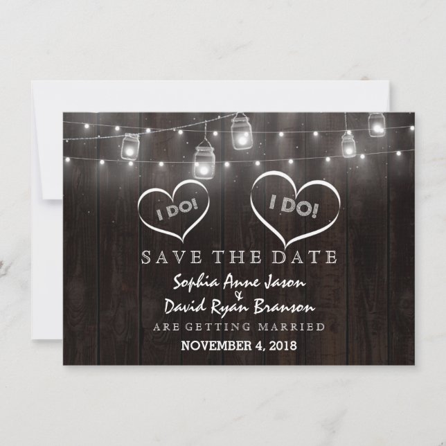 Rustic Mason Jars String Lights Barn Save The Date (Front)