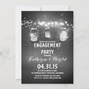 rustic mason jars & string lights engagement party invitation