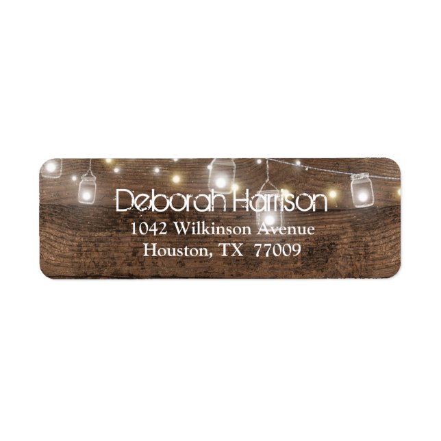 Rustic Mason Jars String Lights Modern Return Address Label (Front)