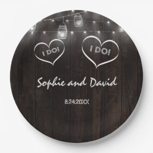 Rustic Mason Jars String Lights Old Barn Wedding Paper Plate