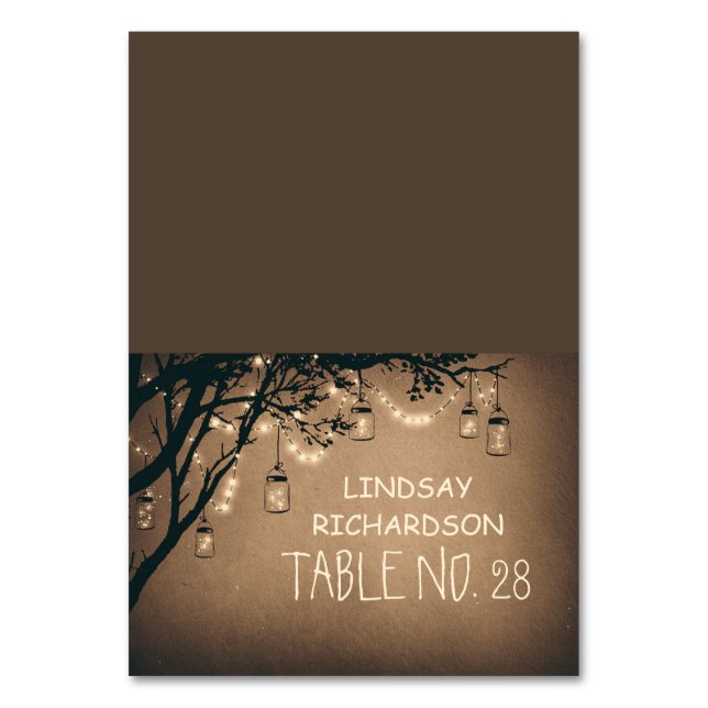 Rustic Mason Jars String Lights Place Cards (Front)
