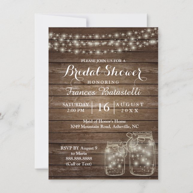 Rustic Mason Jars Wedding Bridal Shower Invitation (Front)