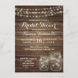 Rustic Mason Jars Wedding Bridal Shower Invitation