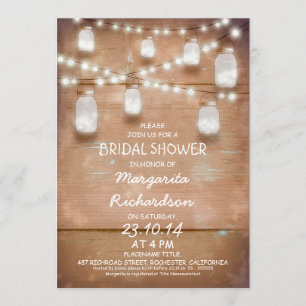 rustic mason jars with lights bridal shower invite