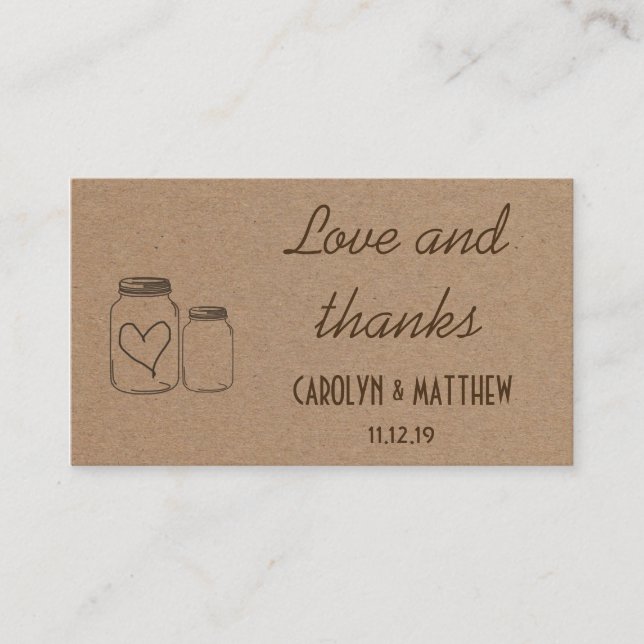 Rustic Masonjar Heart Wedding Love & Thanks Insert (Front)