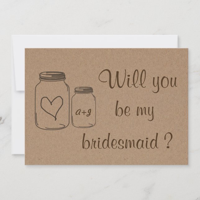 Rustic Masonjar Heart Will You Be My Bridesmaid 2 Invitation (Front)