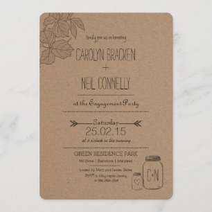 Rustic Masonjar Leaves Heart Engagement Party Invitation