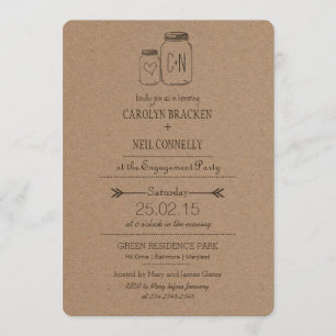 Rustic Masonjar Monogram Heart Engagement Party Invitation