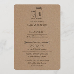 Rustic Masonjar Monogram Heart Rehearsal Dinner Invitation