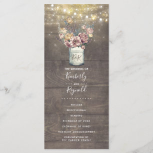 Rustic Mauve Gold Floral Mason Jar Wedding Program