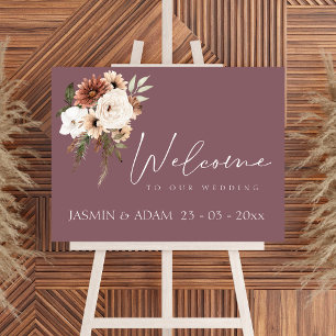 Rustic Mauve Peach Floral Script Wedding Sign